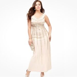 Patra Cowl-Neck Beaded & Sequined Evening Dress Size 14